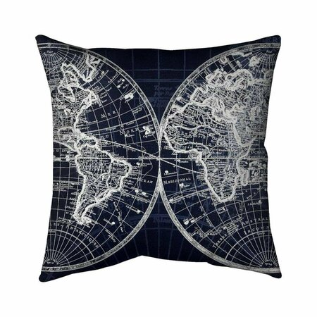 FONDO 20 x 20 in. World Map Blue Print-Double Sided Print Indoor Pillow FO3325547